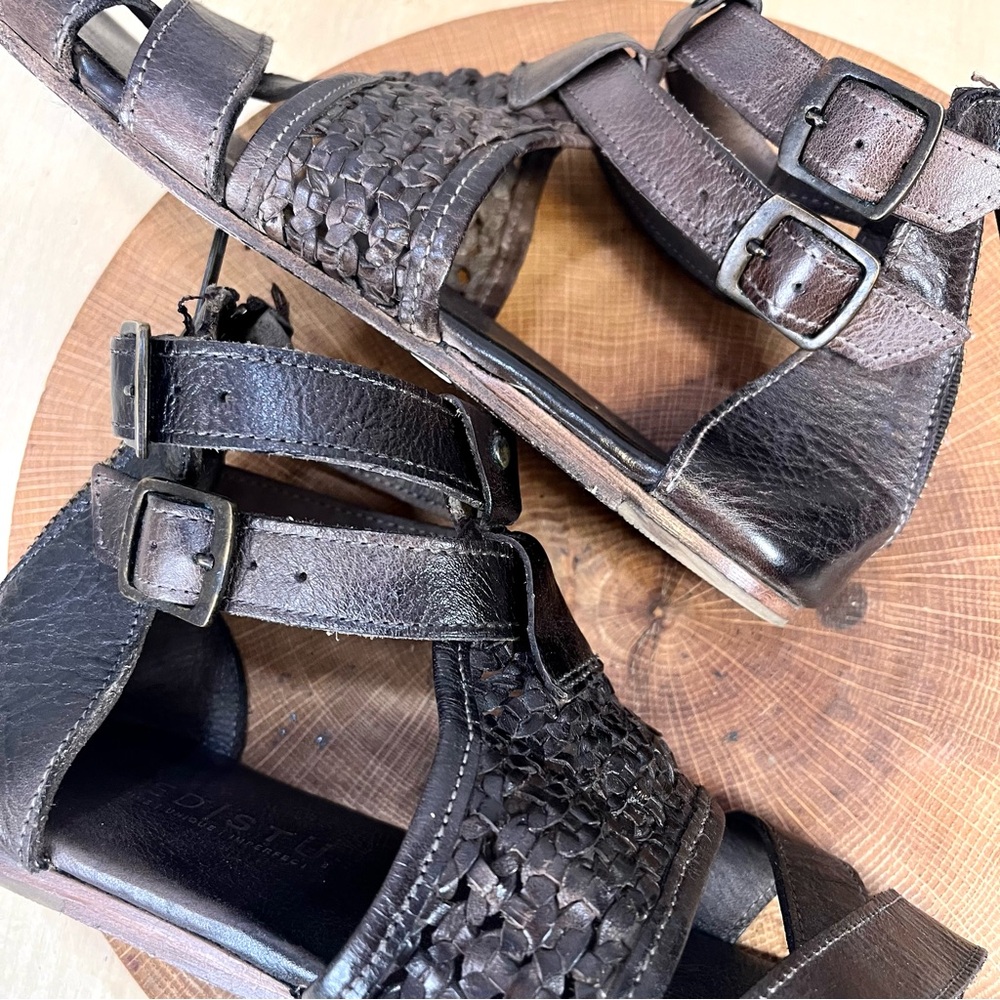 BED|STU Capriana Brown Woven Leather Double Ankle Strap Buckle Zip Sandal Size 9 - Picture 1 of 15